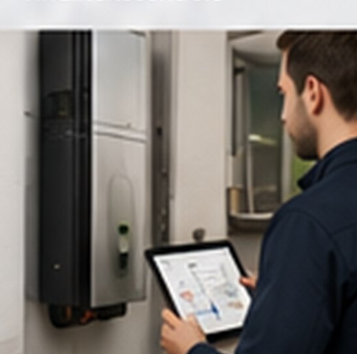 Technicus die de installatie afregelt en controleert met een tablet